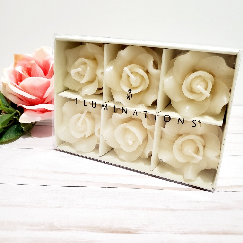 Illuminations Set of 6 Ivory Floating Rose Candles